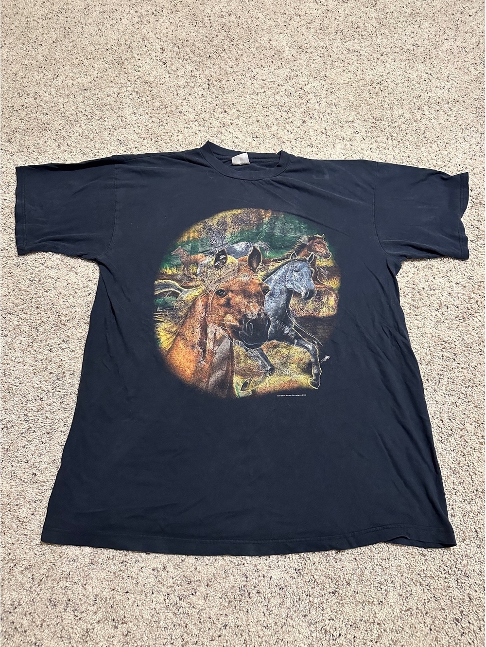 Vintage Screen Stars Black Graphic Horse Print T-Shirt Size L